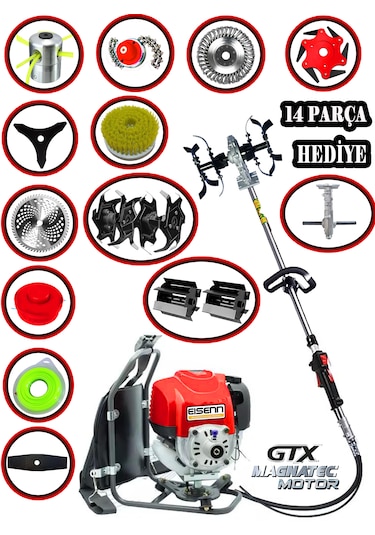 Eisenn German XB14 Power Sırt Tırpan + Akrobat Çapalama + Toprak Eşeleme 14 Parça Full Set