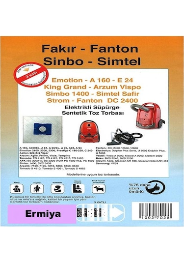 Fantom Canister DC 2850 Elektrikli Süpürge 20 Ad Kumaş Toz Torbas
