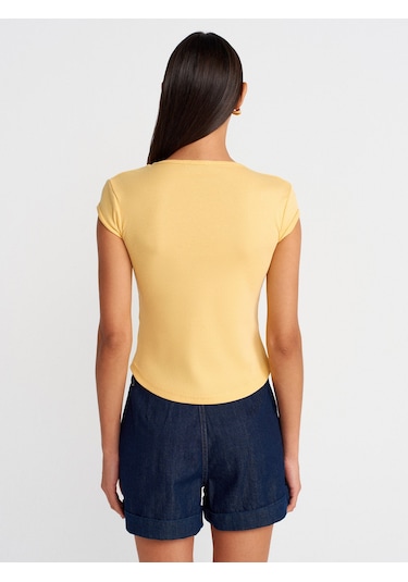 Dilvin 31779 Bisiklet Yaka Basic T-shirt-sarı Sarı