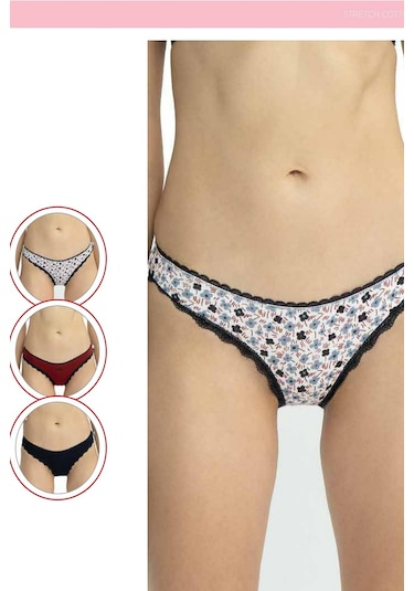 U.s Polo Assn. 66431 Kadın Karışık Desen Pamuklu 3'lü Slip Külot-lacivert Lacivert