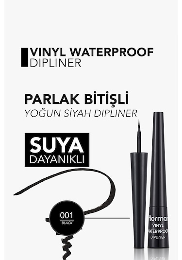 Flormar Suya Dayanıklı Parlak Dipliner (SİYAH) - Waterproof Dipliner - 001 Black - 8690604536498