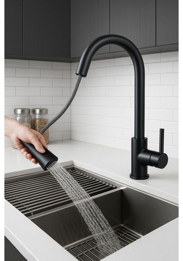 Rudi Armatür Siyah Spiralli Mutfak Eviye Bataryası Siyah