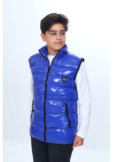 Toontoy Erkek Çocuk Parlak Görünümlü Göğsü Armalı Yelek Saks