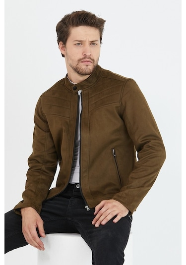 Erkek Haki Dar Kesim Süet Ceket Mont- Haki