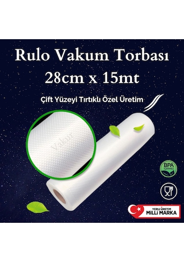 Vakur Rulo Tırtıklı Vakum Poşeti 28 CM x 15 MT