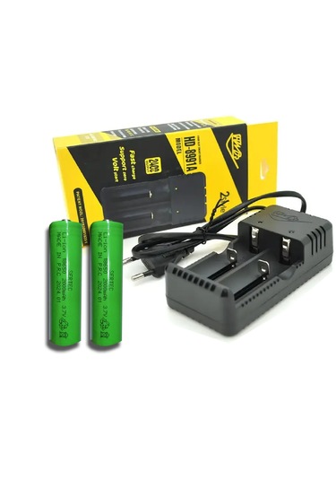 Tarez 18650 3.7 Volt 2000 Mah Li-Ion Şarj Edilebilen Pil Şarj Cihazı Pilli Set 2 Adet