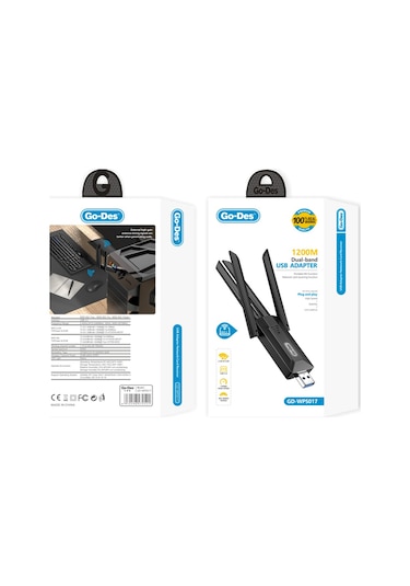 Go-des Gd-wps017 Wi-fi Usb Adaptörü 1200m Siyah