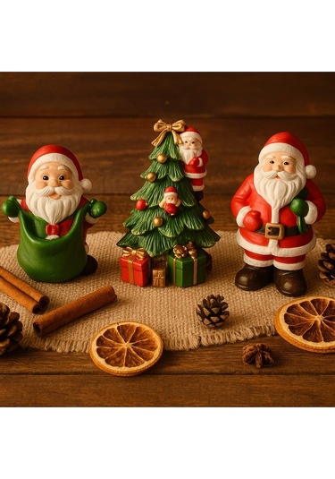 Yeniyıl Ruhunu Yansıtan 3 Lü Yılbaşı Noel Baba Biblo Seti Masa Figürleri Ev Ofis Vitrin Dekoru 10 Cm Dekoratif Obje