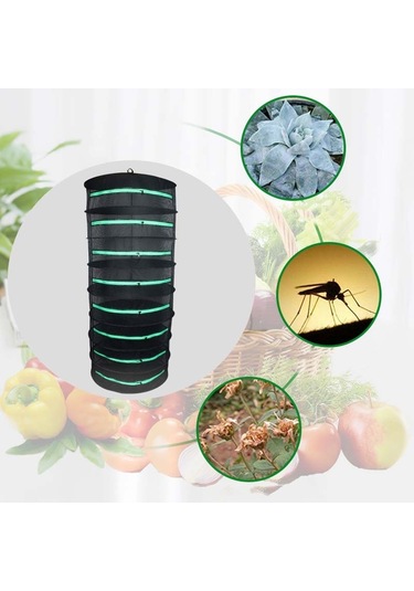 Sones Asılı Bitkisel Kurutma Ağı Katlanabilir Kurutma Rafı Kapalı Fermuarlı Bitki Kurutma Ağı, Özellikler: 60cm Çap 8 Katman