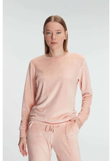 Uzun Kol Sweatshirt Ve Pantolon Takım Pijama Takımı Şeftali