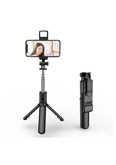 Led Işıklı Kablosuz Bluetooth Selfie Tripod 100 Cm Katlanabilir Monopod Telefon & Gopro Uyumlu