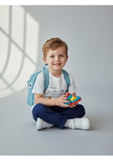 Zekids Erkek Bebek Pamuklu Baskılı T-shirt-16931 Beyaz