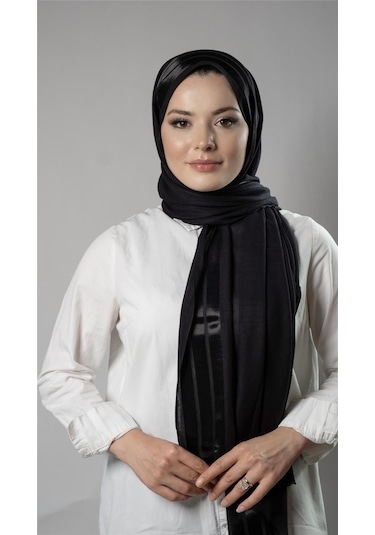 Hürrem Bone Siyah Şerit Çizgili Şal Viskon Kumaş Bursa Dolama 202109 01 Siyah