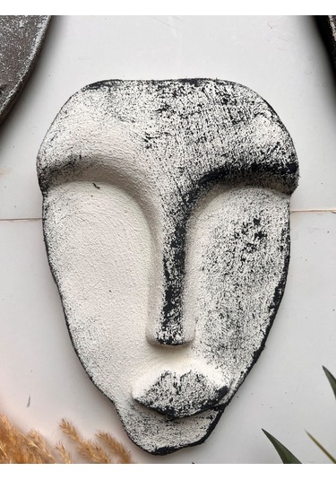 El Yapımı Taş Heykel Soyut Yüz Maske 3'li Set, Modern Beton, Eskitme Taş Görünümlü Duvar Dekor