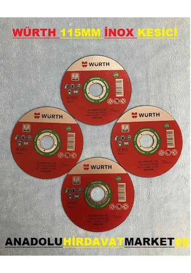 Würth 115 MM İnox Metal Kesici Taş Krom Metal Kesici Taş 10 Adet