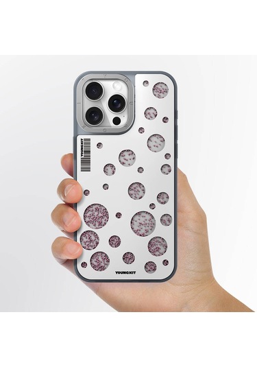 İphone 15 Pro Max Uyumlu Kılıf Magsafe Şarj Özellikli Youngkit Quicksand Beads Serisi Kapak Beyaz