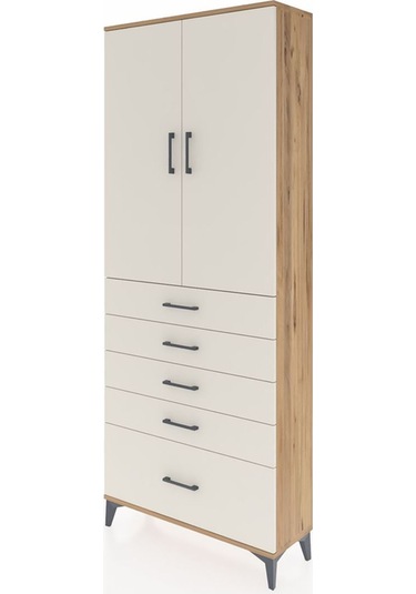 Arges Dolap 3 Raflı 5 Çekmeceli 2 Kapaklı 88x30x221 Çam-aytaşı Çam