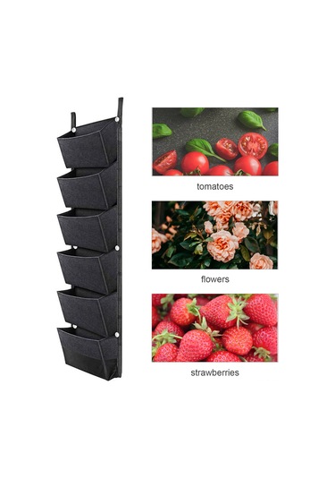 Suofeng Siyah Dikey Bahçe Çantası - 6 Cepli Asma Bitki Yetiştirme Torbası, İç/dış Mekan Kullanımı İçin İdeal