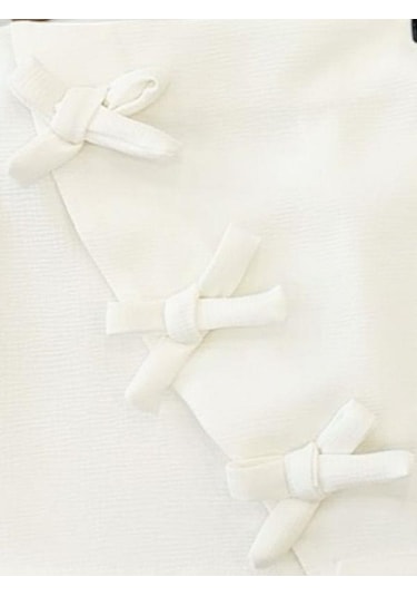 Kız Çocuk Beyaz Kurdele Detaylı Şık Mini Etek-15678 Ekru