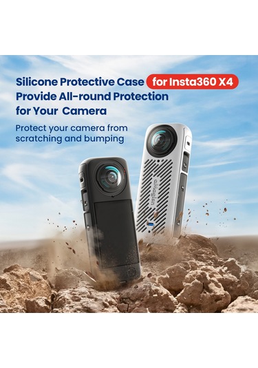 Skycity Insta360 X4 İçin Siyah Silikon Kamera Korumalı Kılıf + Lens Kapak + Bileklik Askısı Ad05-a1