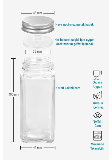 24'lü Şeffaf Kristal Plexi Standlı Cam Baharatlık Seti Kapaklı Beyaz Etiketli Baharatlık Mh03slvr24 Beyaz - Şeffaf