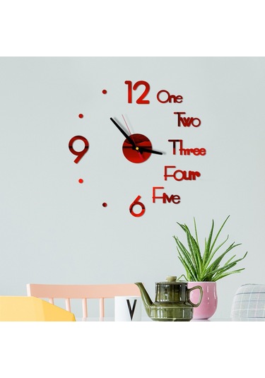 Springsun Kırmızı Akrilik 3d Duvar Saati - Sessiz Tasarım, Kendine Yapışkan, Ev Ofis Dekoru, Modern Zamanlayıcı Çok Renkli