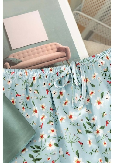 Merry See Dantel İşlemeli Çiçek Desenli Şort Pijama Takımı Yeşil