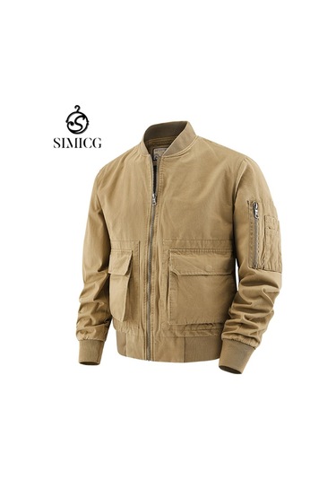 Çok Cepli, Bol, Günlük, Dik Yaka Ceket Haki