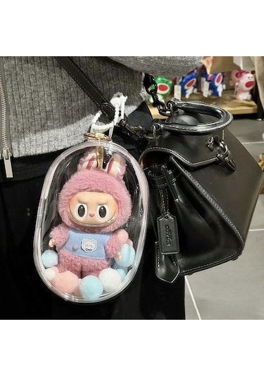 Moveevo Labubu Vinil Bebek Çantası - 15cm & 10cm Toz Geçirmez Taşıma Çantası Şeffaf