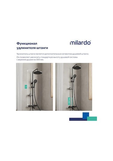 Milardo 30 Cm Duş Başlığı Uzatma Çubuğu 313317348 Siyah Mat