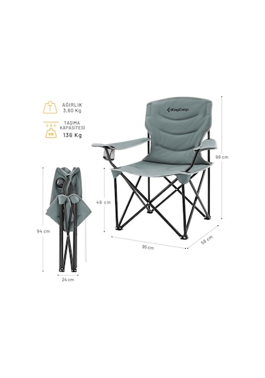 Kingcamp Juniper Ultra Konforlu & Takviyeli Kamp Sandalyesi Grey Gri