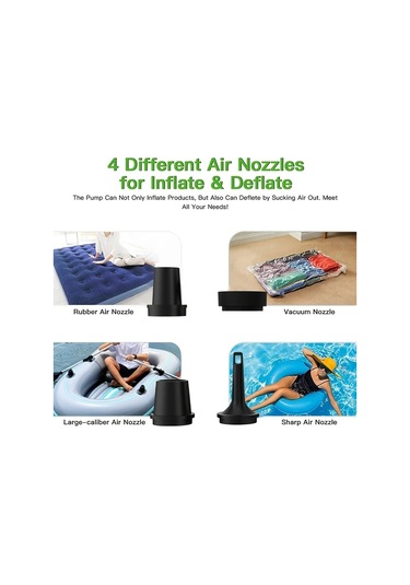 Motion003 1pc 3600mah Şarj Edilebilir Taşınabilir Hava Pompası Siyah 4 Nozul Usb Şarj Otom