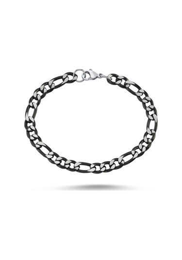 Takı Dükkanı Premium Kalite Siyah Beyaz Çift Renkli Figaro Erkek Çelik Bileklik Scb49