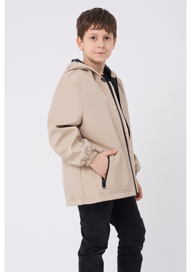 Erkek Çocuk Taş İçi Astarlı Su Ve Rüzgar Geçirmez Kapüşonlu Çift Fermuarlı Cepli Mont Taş