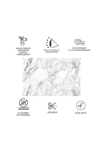 Tink Kendinden Yapışkanlı Beyaz Mermer Desenli Pvc Panel 41x62 Cm