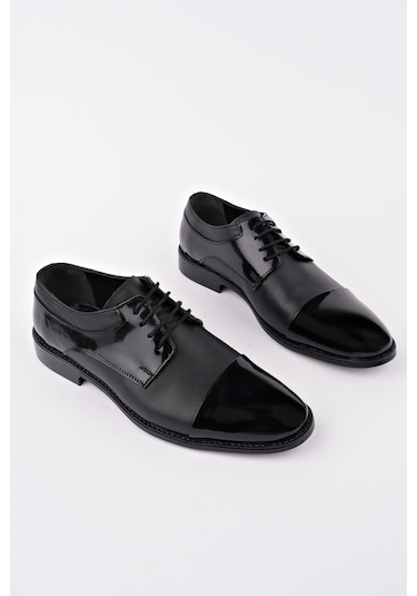 Muggo Mitkov Hakiki Deri Klasik Günlük Ortopedik Bağcıklı Erkek Ayakkabı Siyah