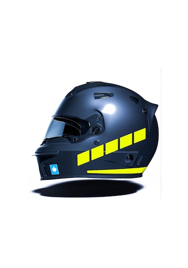 Şerit Tasarımlı Floresan Sarı Motosiklet Kask Sticker Çınar Extreme