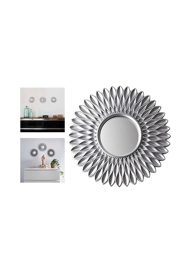 Pazly Yuvarlak Suntek Şifonyer Şekilli Gümüş Ev Duvar Dekor Çiçek Aynaları Ayna Asılı Hx Gümüş