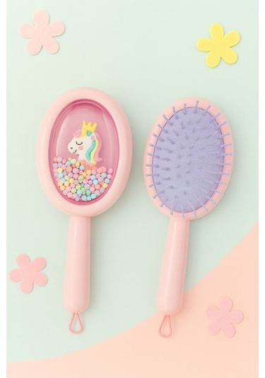 1 Adet Pembe Unicorn Figürlü Renkli Boncuklu Çocuk Saç Tarağı Fırçası Kolay Taranma Saçları Acıtmaz Saç Fırçası