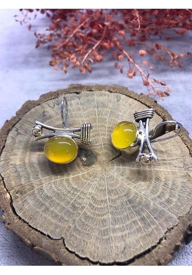 Nisa Gümüş Sari Akik Taşli El Işi Gümüş Küpe 925 Ayar N11.80329