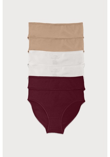 Malabadi Kadın Ten Ekru Bordo 6 Lı Paket Modal Dar Kalıp Ara Bel Slip Külot 187 Ten-ekru-bordo