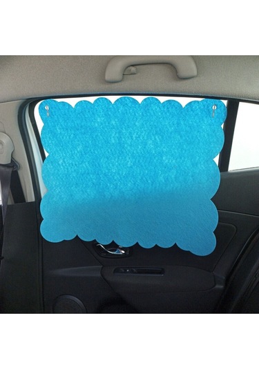 Oto Güneşlik Perdesi Yan Cam Araç Arka Koltuk Emzirme Örtüsü Mavi Keçe Vantuzlu Tutucaklı 2 Adet