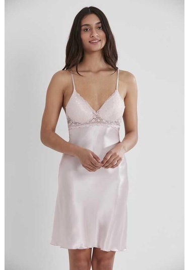 Pierre Cardin Pudra Saten Güpürlü Kaplı Gecelik 600 Pudra