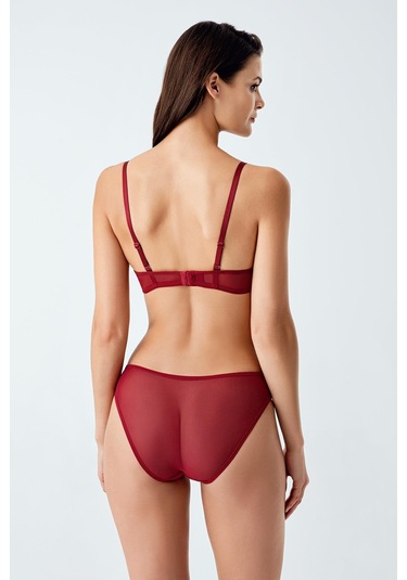Luw 6118 Bordo Dolgulu Sütyen Külot Dantelli 2Li Takım Bordo