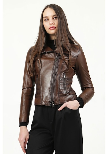 Dericlub Yb-2120 Gerçek Deri Kadın Mont Camel