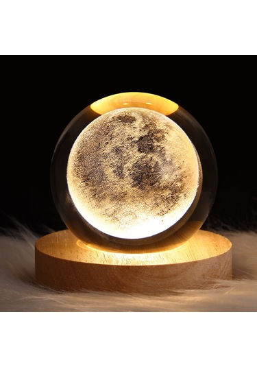 Suofeng Ay Yıldızlı Kristal Top Usb Led Gece Lambası, Ahşap Işıklı Tabanlı, Masaüstü Dekorasyon, Özel Hediyelik, 6cm Ay Deseni Diğer