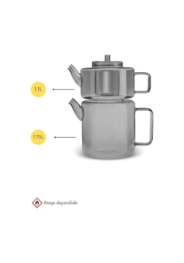 Tobby Füme Borosilikat Çaydanlık 1.1l+1.75l