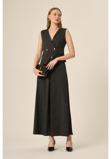 Ftz Women Kadın Yelek Etek Çizgili Takım Siyah 31147 Siyah