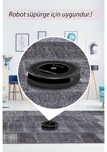 Jazz Patchwork Desenli Dokuma Taban Dekoratif Siyah Halı (Al 81)