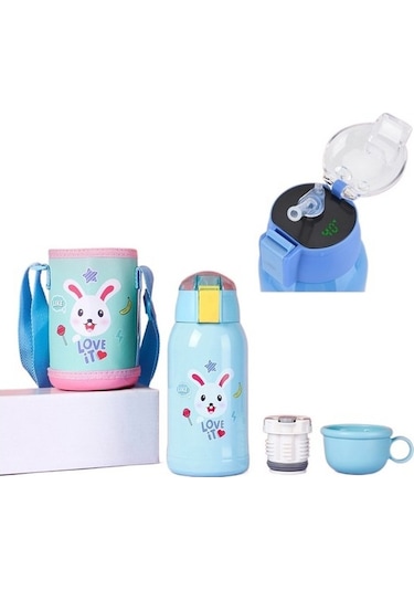 316 Kalite Paslanmaz Çelik Çocuklar İçin Soğuk Yalıtımlı Led Aydınlatmalı Akıllı Termos Bardak 500 Ml Kapasiteli Yeşil